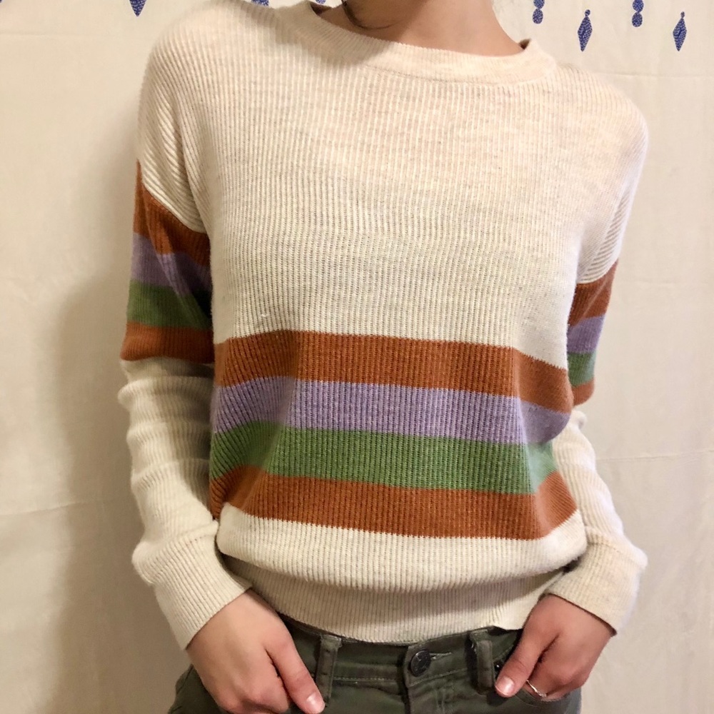 SHOP CLOSING Oatmeal Striped Sweater